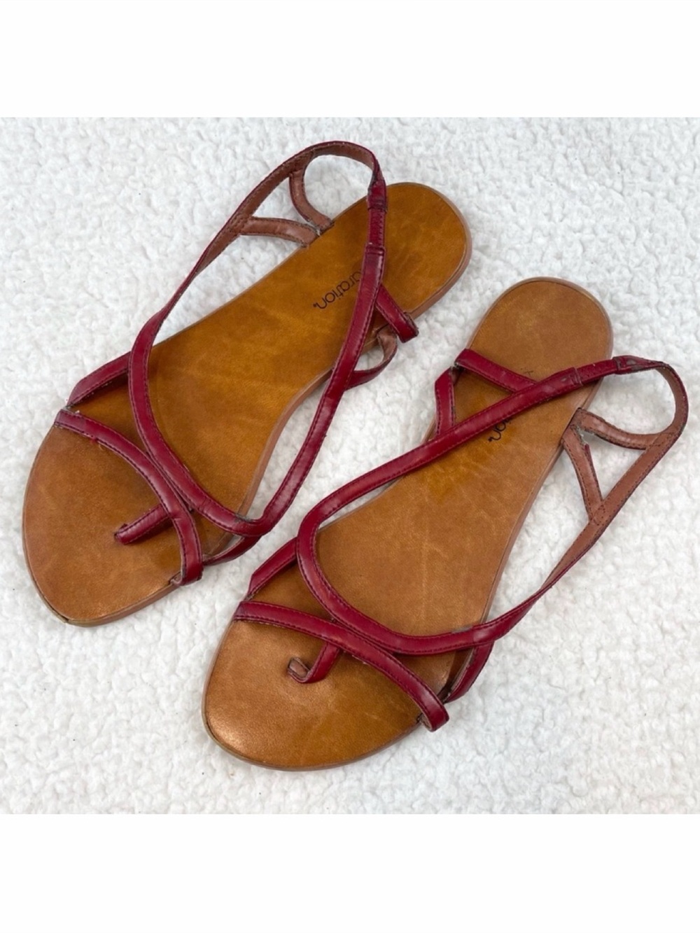 XHILARATION • Red/Tan Greek Sandals, 7.5